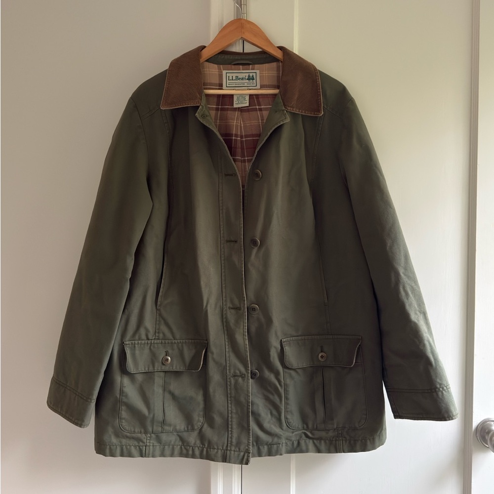 L.L. Bean Olive Field Jacket with Brown Collar